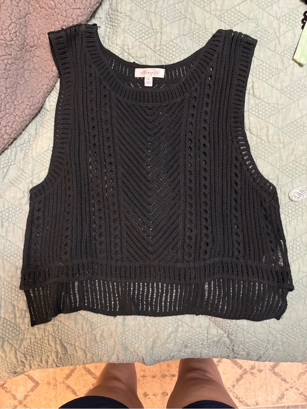 NWOT Black Crochet Knit Crop Tank Top